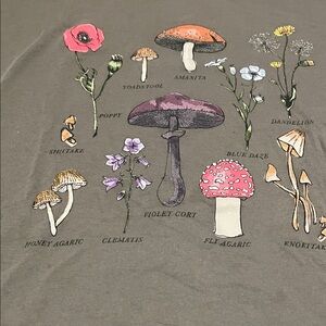 Graphic Tee with Botanical and Mushroom Print